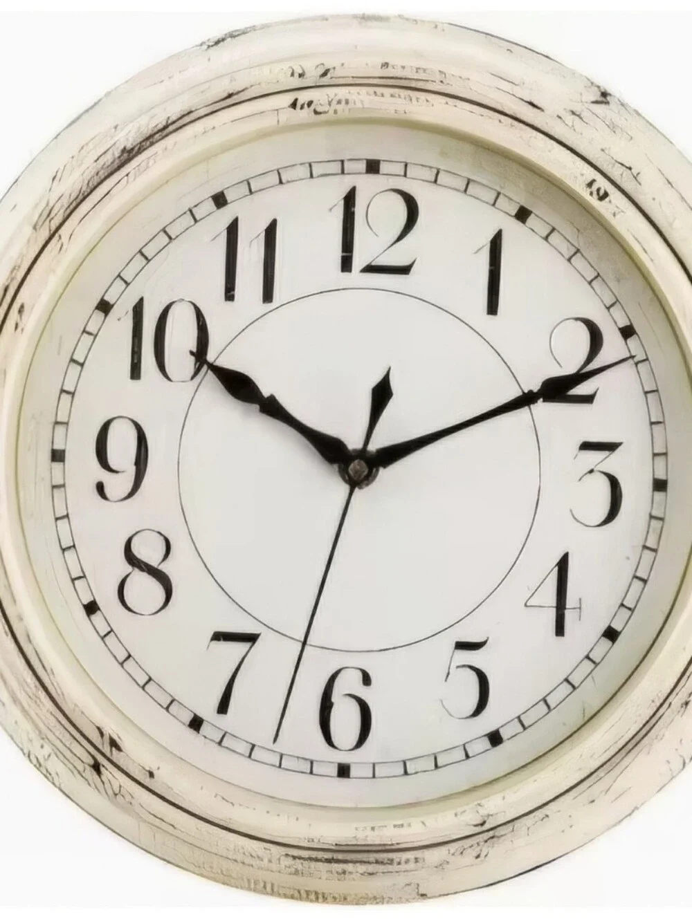 Distressed White Round Wall Clock - Classic Home Wall Decor